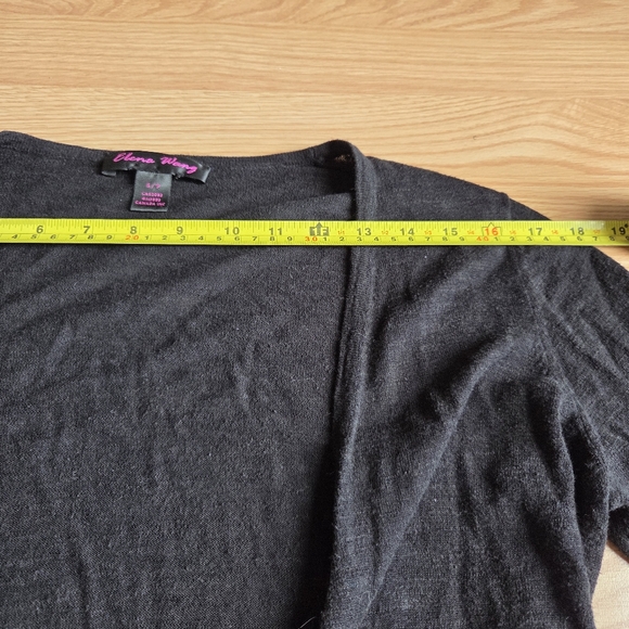 ELENA WANG Long Black Open Cardigan - Picture 6 of 8